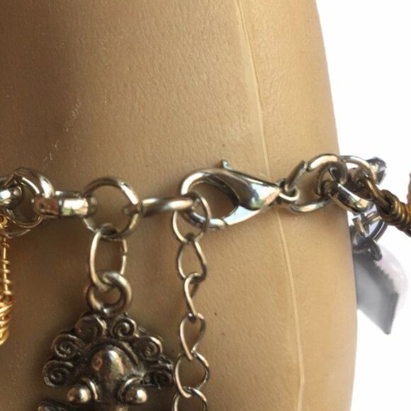 Silver Tone Chain Charm Bracelet Handmade Hand Assembled - Picture 4 of 9